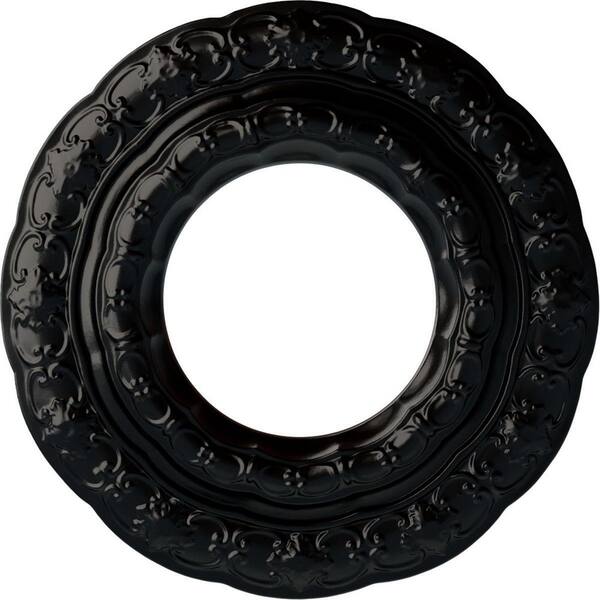 Ekena Millwork 1" x 15-3/8" x 15-3/8" Polyurethane Lisbon Ceiling Medallion, Hand-Painted Jet Black