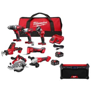 M18 18V Lithium-Ion Cordless Combo Kit 7-Tool with (2) Batteries, Charger and Tool Bag with Jobsite Radio