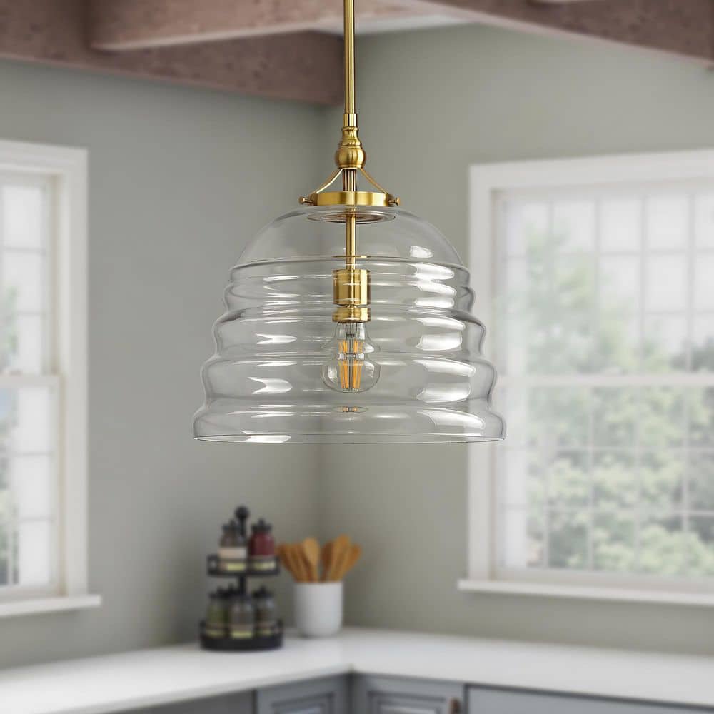 KAISITE 1-Light E26 40W Height Adjustable Hanging Gold Vintage