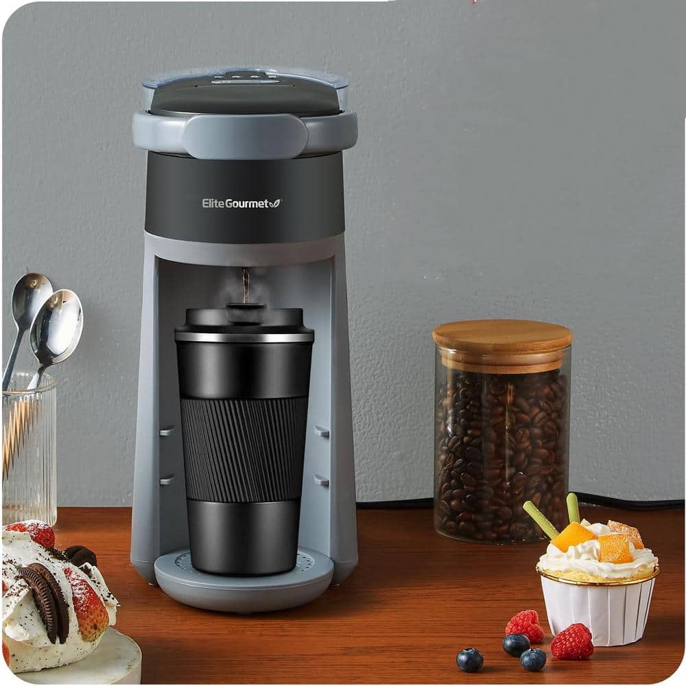 Elite Gourmet Black Single Serve Capsule Coffee Maker with Travel Cup
