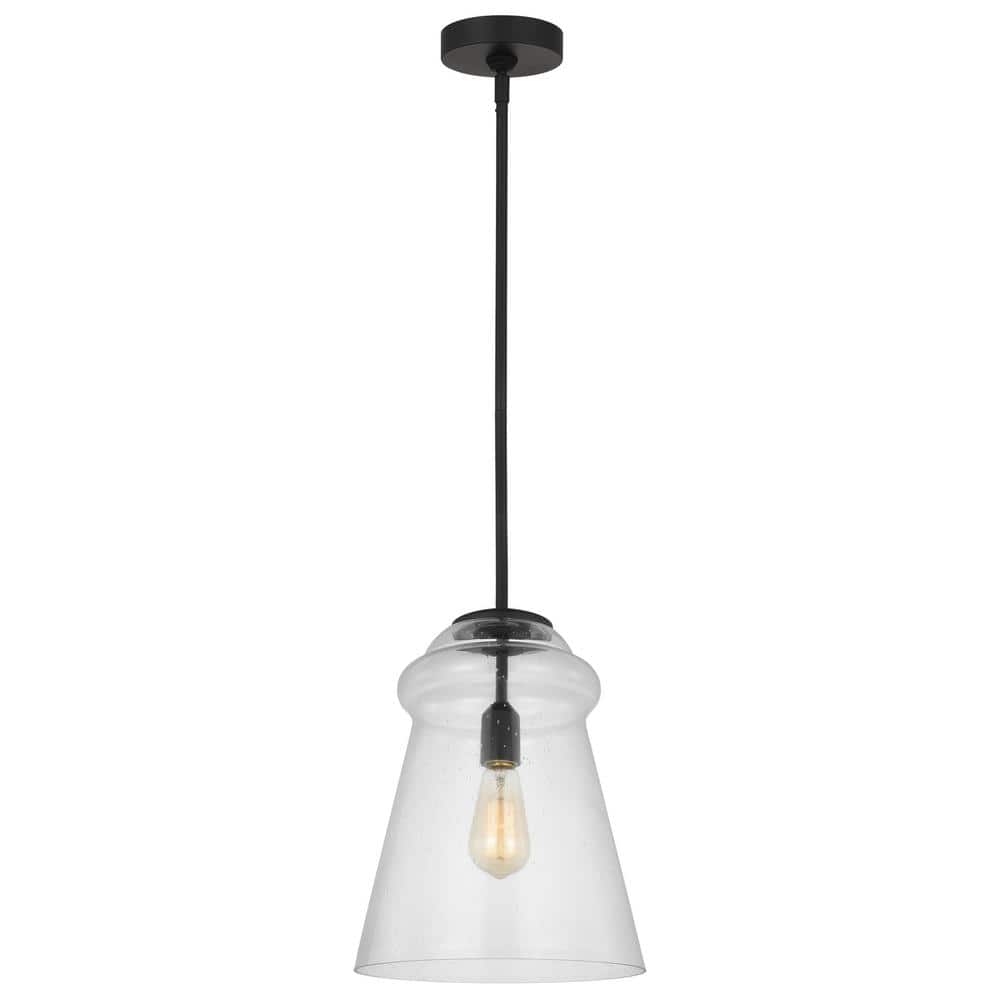 Midnight Black Seeded Glass Bell Pendant Light