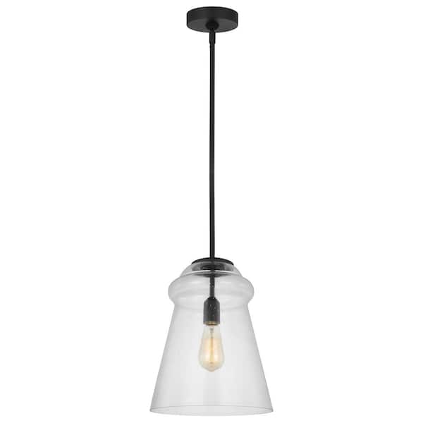 Generation Lighting Loras 11.5 in. 1-Light Midnight Black Pendant Light with a Clear Seeded Glass Shade
