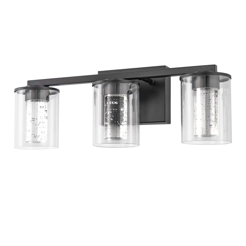 18 in. Modern 3-Light Black Crystal LED Vanity Light with Clear Glass Shades, Dimmable Lighting price history on PriceWatchPro