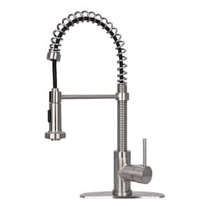 Single Handle Pull-Down Sprayer Kitchen Faucet Pre-Rinse Spring in Brushed Nickel