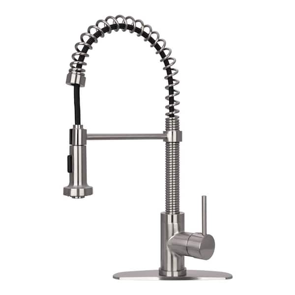 Akicon Single Handle Pull-Down Sprayer Kitchen Faucet Pre-Rinse Spring in Brushed Nickel