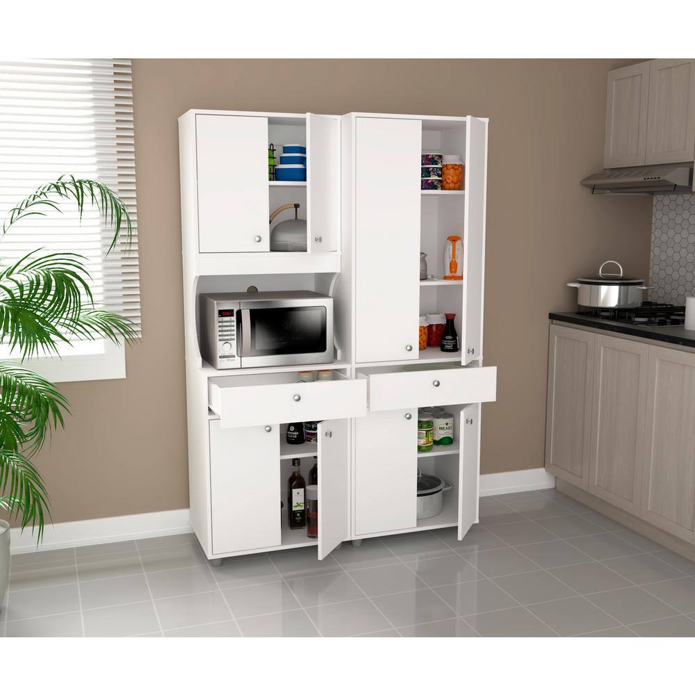 White Melamine 2-Piece Kitchen Microwave Cabinet Set