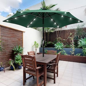 7.5 ft. Solar Lighted LED Patio Market Crank and Tilt Umbrellas, Table Umbrellas,UV-Resistant Canopy in Dark Green