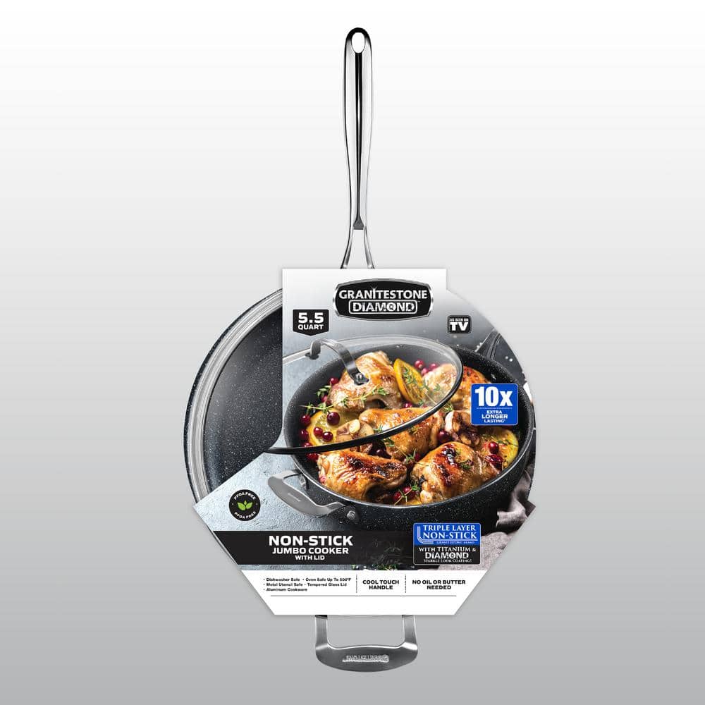 Granitestone 5.5 Quart Black Nonstick Aluminum Jumbo Cooker with Glass Lid