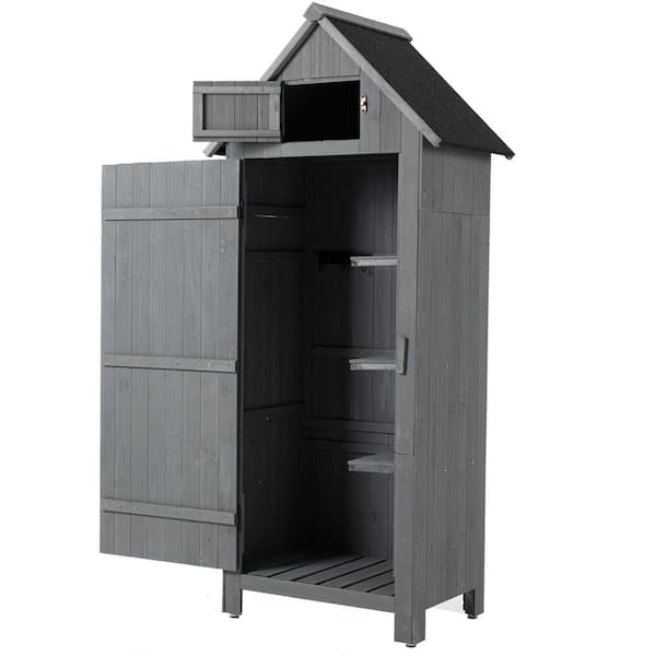 2.5 ft. L x 1.7 ft. W x 5.8 ft. H Gray Outdoor Storage Cabinet Tool Shed Wooden Garden Shed with Warehousing Function