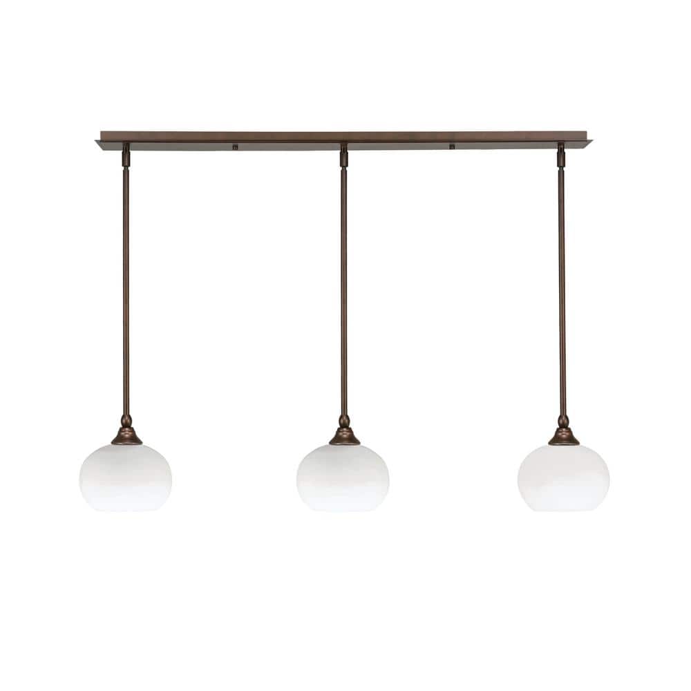 Livingston 100-Watt 3-Light Bronze Shaded Pendant Light with 7 in. White Mu