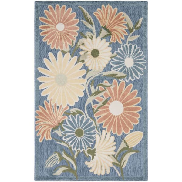 Aloha Blue Sage 3 ft. x 4 ft. Botanical Contemporary Indoor/Outdoor Area Rug