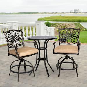 Traditions 3-Piece Aluminum Round High Dining Patio High Dining Set with Natural Oat Cushions