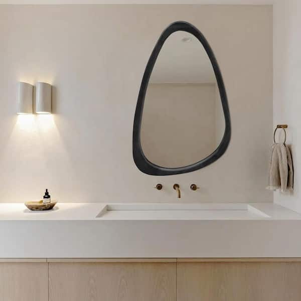 Sxiawe 20 in. W x 30.1 in. H Irregular Black Natural Solid Wood Frame Decorative Mirror