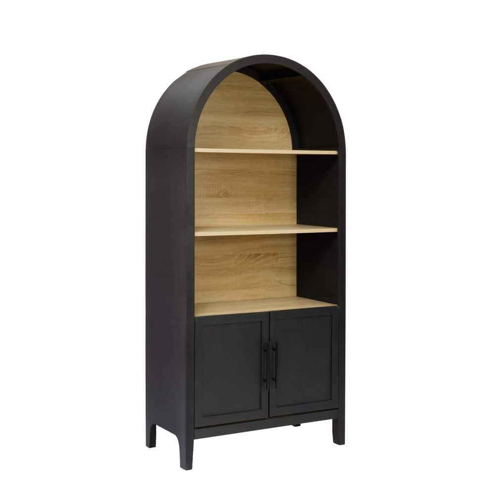 Ruby Black 66.7 in. H Wood Accent Storage Cabinet with 3 Open Shelves and Doors price history on PriceWatchPro