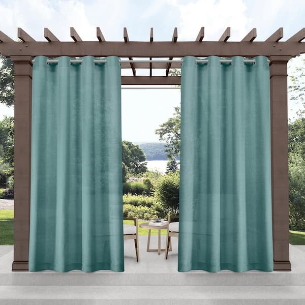 EXCLUSIVE HOME Miami Teal Solid Sheer Grommet Top Indoor/Outdoor Curtain, 54 in. W x 96 in. L (Set of 2)