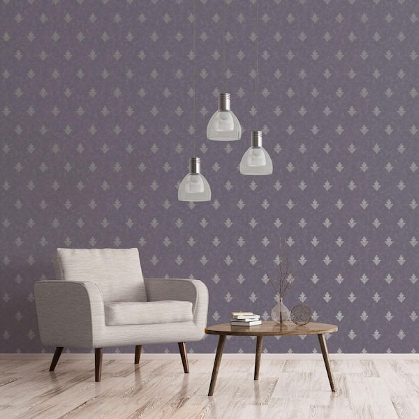 Emporium Collection Purple and Silver Mehndi Motif Embossed Metallic Finish Non-Pasted Non-Woven Paper Wallpaper Roll