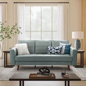 Agamemnon 82 in. Square Arm Genuine Leather Straight Sofa with Solid Wood Legs in. SAGE