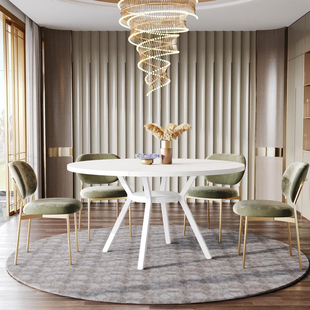47-Inch White Round Dining Table with Metal Frame