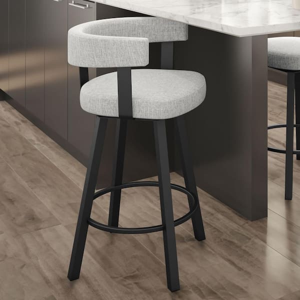 Amisco Parker 30 in. Grey White Polyester / Black Metal Swivel Bar Stool