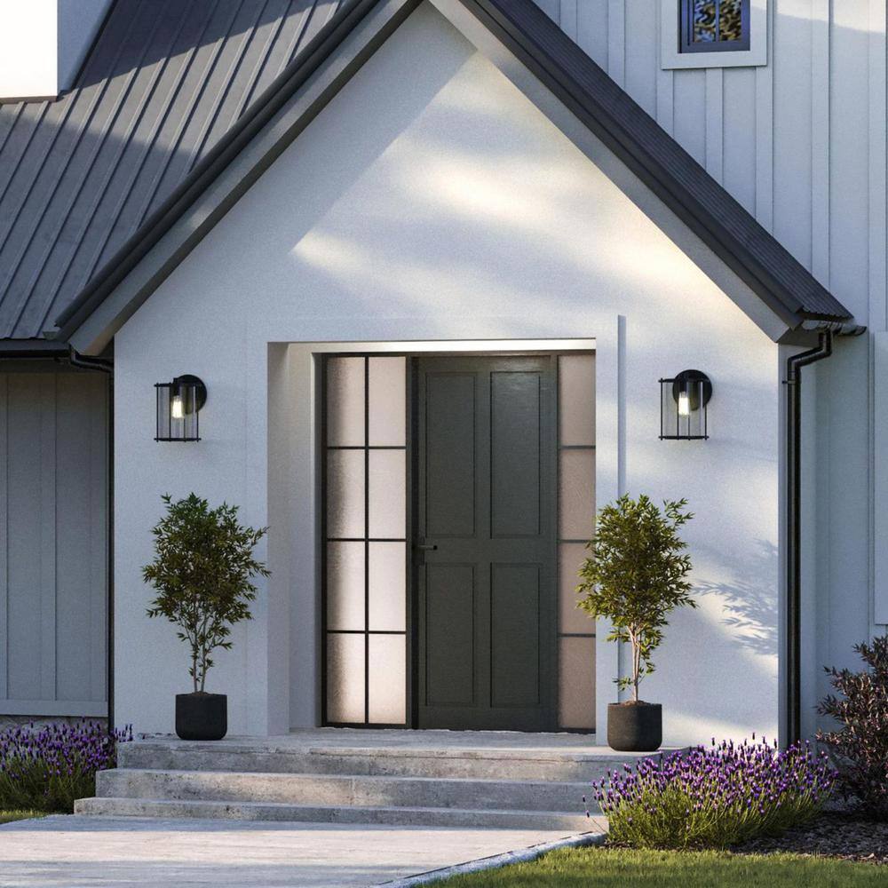 Matte Black Cylinder Outdoor Wall Lantern with Clear Glass