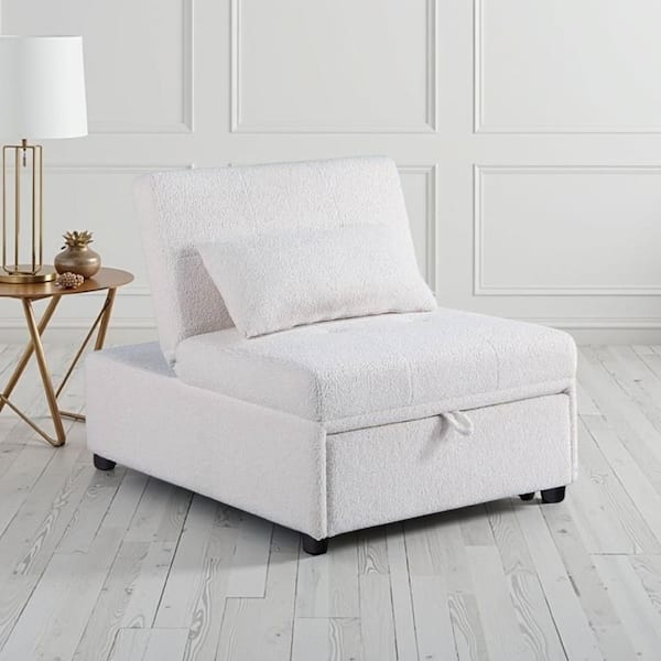 Jiya 32 in. White Solid Polyester Twin Size Convertible Sofa Chair to Single Bed