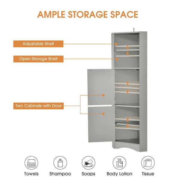 Adrinfly 15 in. W x 15 in. D x 61 in. H Storage Tall Corner Cabinet with  Doors, Adjustable Shelves, Ready to Assemble, Gray SNSA11-3IN324 - The Home  Depot