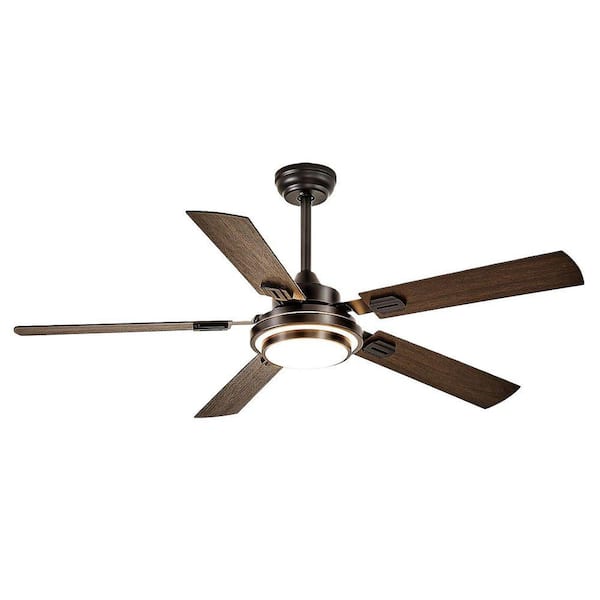 52 in. Black Brush Walnut Fan Light 5 Blade Dual Finish Downrod Mount Standard Ceiling Fan with Light Include APP Remote