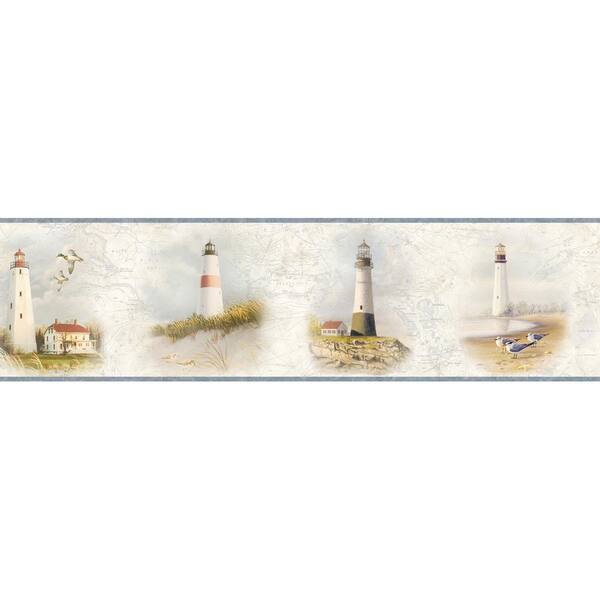 Chesapeake Arya White Lighthouse Coast Red Wallpaper Border