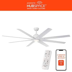 Kensgrove II 72 in. Smart Indoor/Outdoor Matte White Ceiling Fan with Remote Included Powered by Hubspace