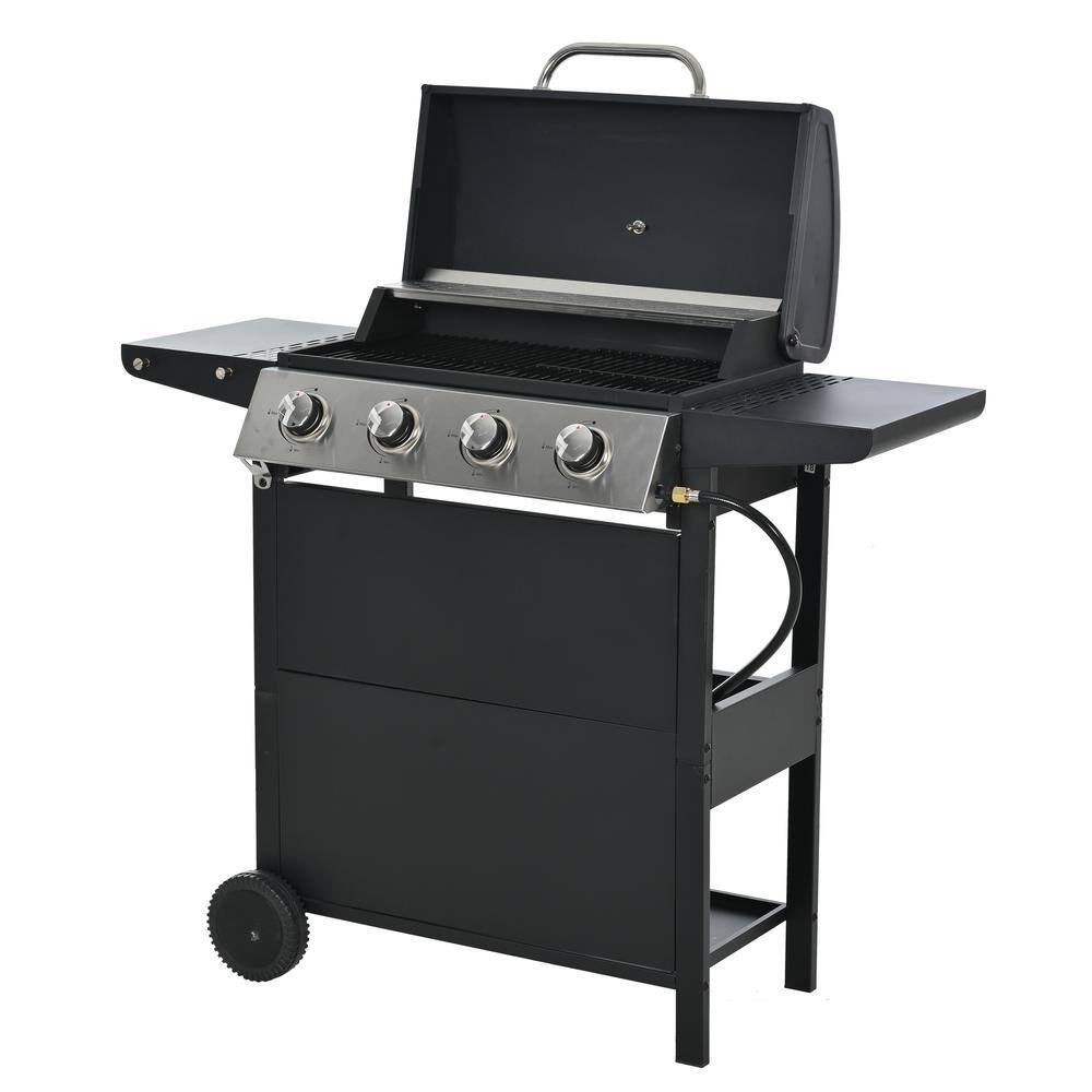 Cesicia 4-Burner Propane Gas Grill Aluminium in Black with Cover ...