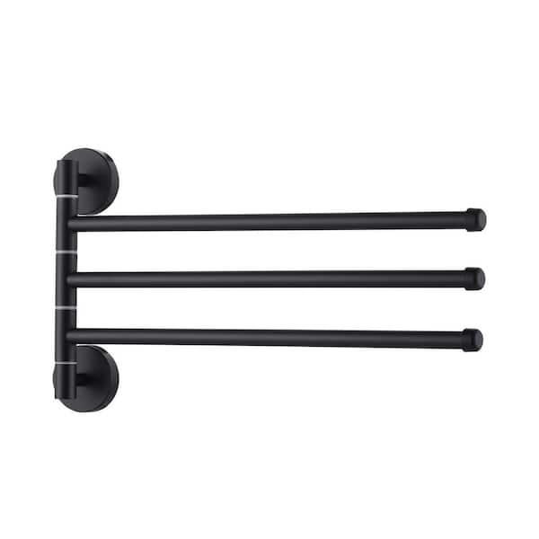 13.2 in. SUS 304 Stainless Steel Wall Mounted 3-Swivel Arms Towel Bar with Concealed Hardware in Matte Black