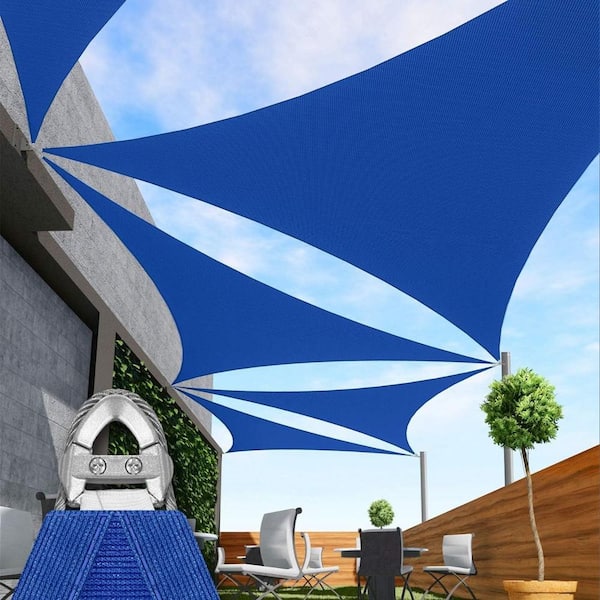 24 ft. x 24 ft. Blue Triangle Sun Shade Sail with A Ring Steel Wire Equilateral Triangle Canopy Cover UV Blockage