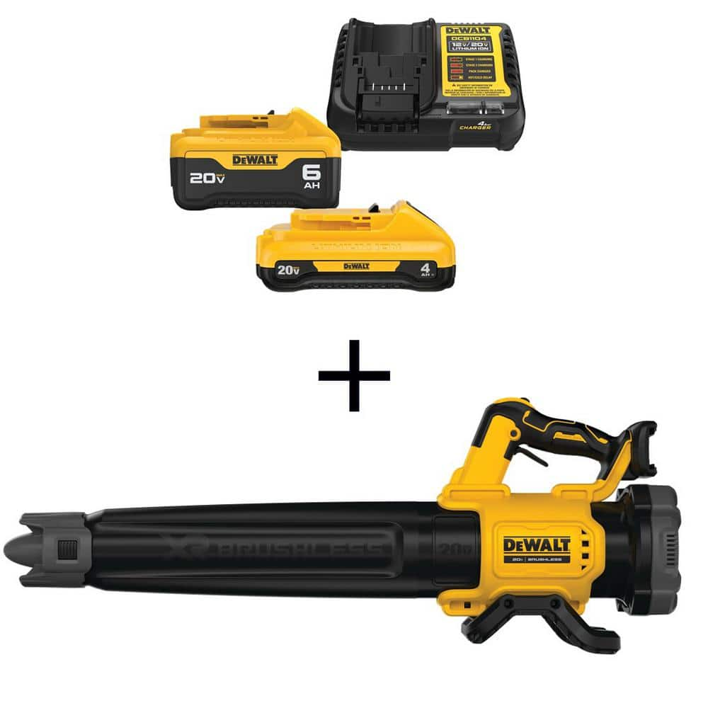 DEWALT 20V MAX 125 MPH 450 CFM Cordless Battery Powered Handheld Leaf Blower Kit with 6.0 Ah and 4.0 Ah Starter Kit