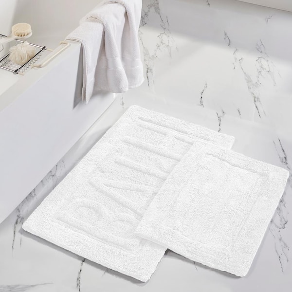 MODERN THREADS 2-Pack "Bath" White 21 in. x 34 in. 100% Cotton Bath Mat