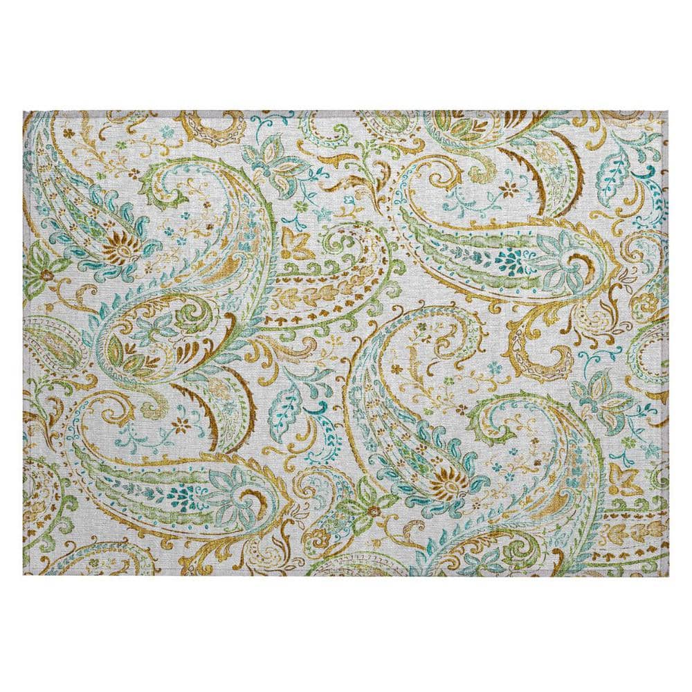 Ivory and Gold 2 ft. x 3 ft. Woven Paisley Polyester Rectangle Indoor/Outdoor Area Rug price history on PriceWatchPro