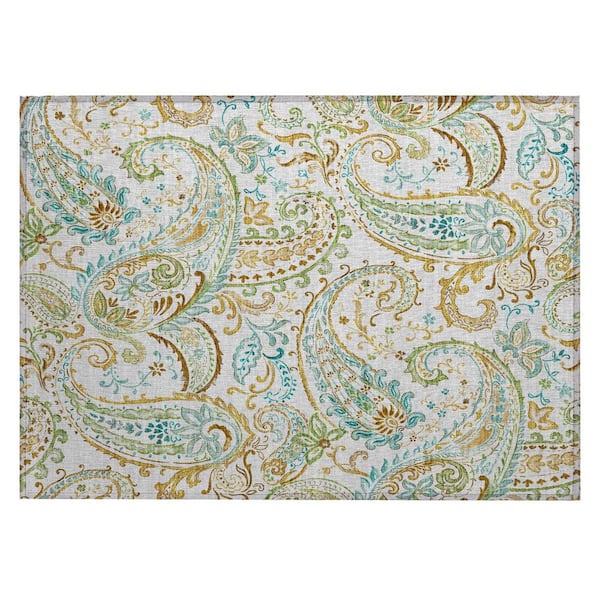 HomeRoots Ivory and Gold 2 ft. x 3 ft. Woven Paisley Polyester Rectangle Indoor/Outdoor Area Rug