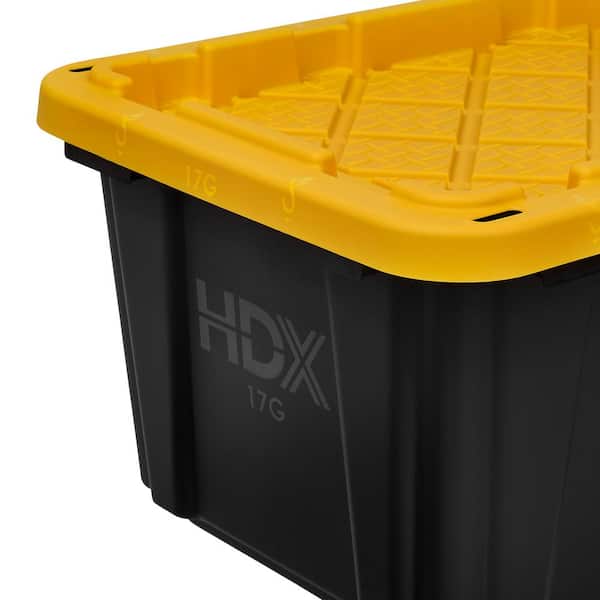 HDX 17 Gal. Tough Storage Tote in Black with Yellow Lid 999-17G