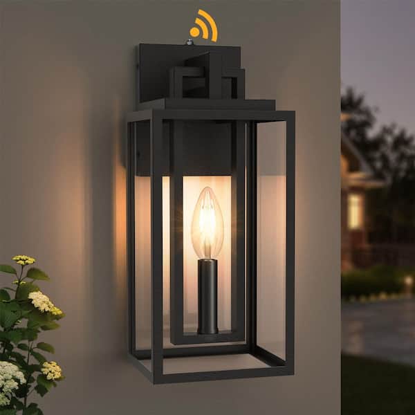14 in. Black 1-Light Dusk to Dawn Outdoor Metal Exterior Garage Front Porch Wall Lights Sconces Lighting Fixtures