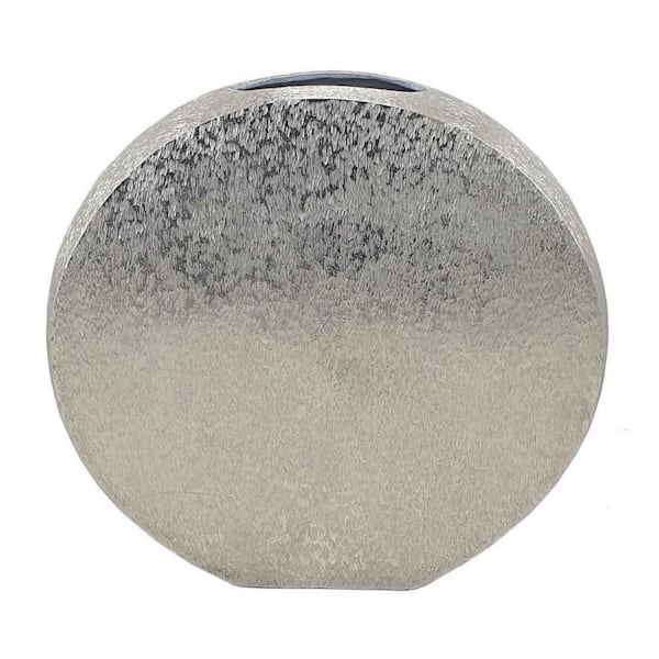 Benjara Silver Round Metal Decorative Vase with Aluminum Frame
