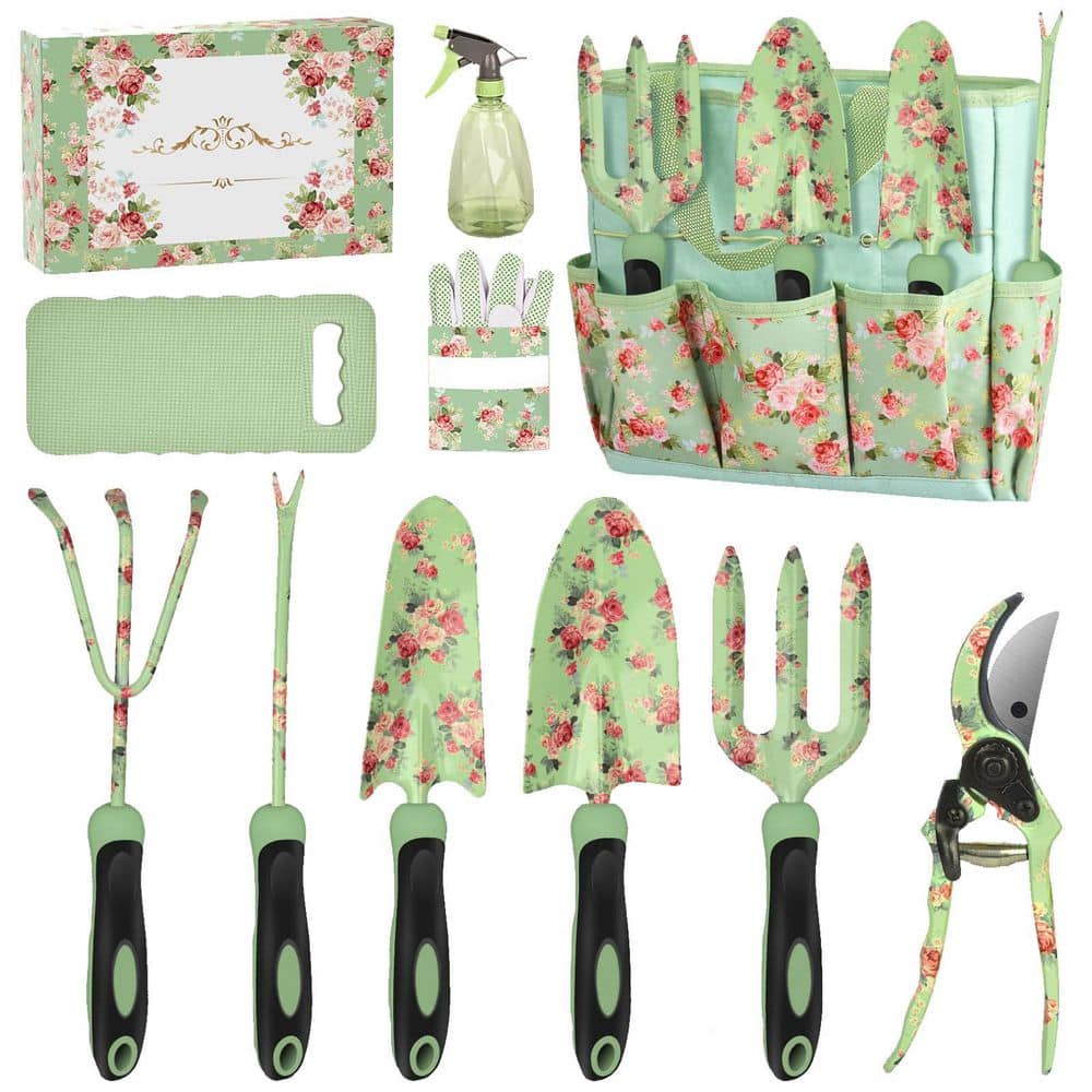 10-Piece Garden Tool Set Heavy Duty Stainless Steel Floral Design Non-Slip Handles Storage Tote Green Gift price history on PriceWatchPro