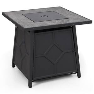 28 in. W x 24.8 in. H Square Black Metal Base Propane Gas Fire Pit Table with Gray TerrFab Top