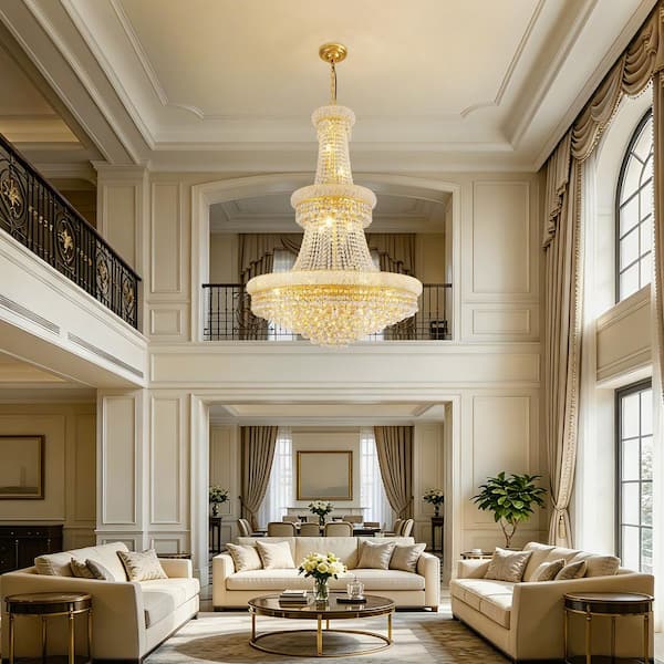 WDETR 32 in. 20-Light Gold Crystal Tower Chandelier for Living WDETR 32 in. 20-Light Gold Crystal Tower Chandelier for Living