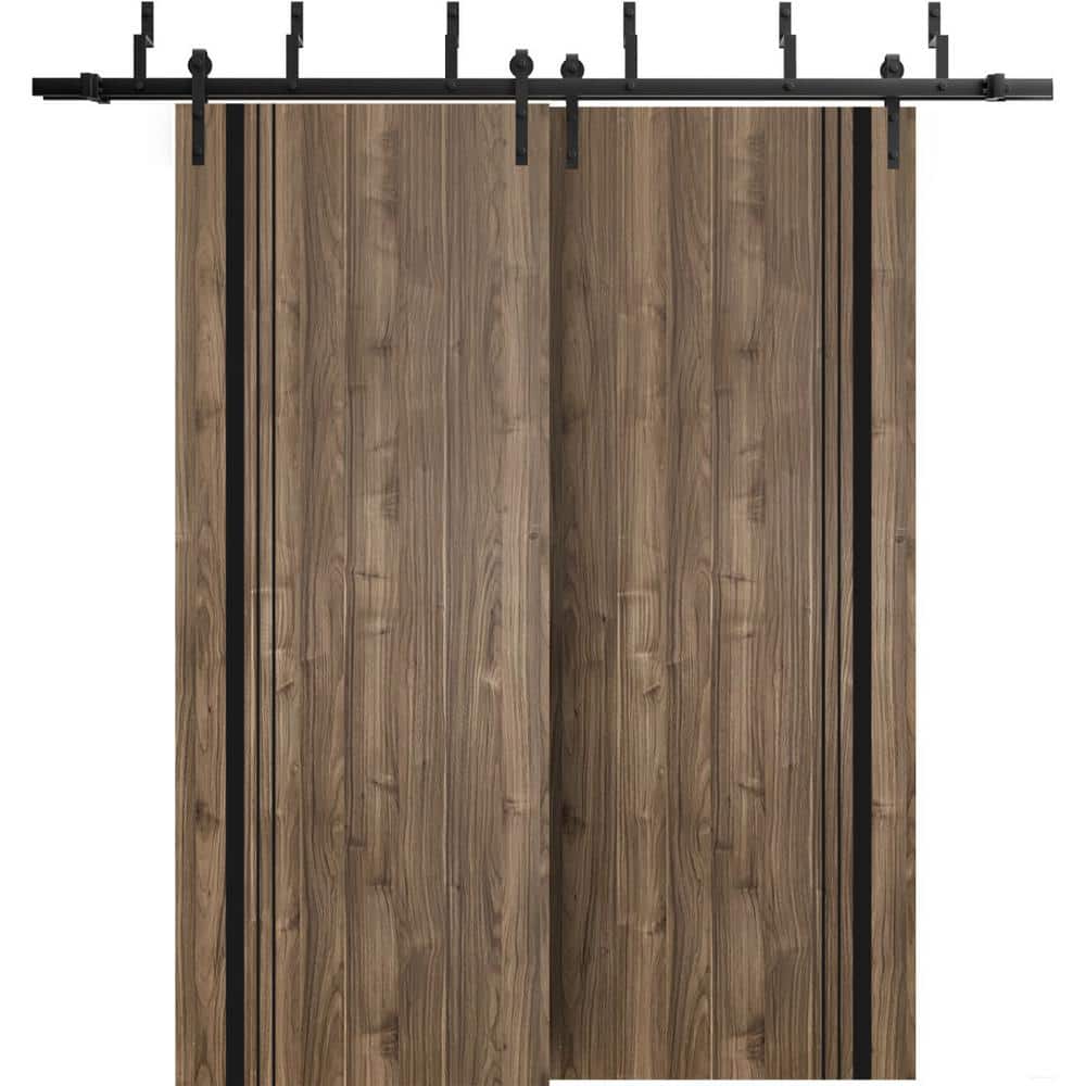 84 in. x 84 in. 2 Panel Walnut Solid Wood with Honeycomb Sliding Barn Door with Hardware Kit price history on PriceWatchPro