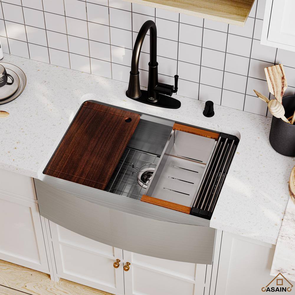 30'' Stainless Steel Farmhouse Single Bowl Kitchen Sink with Accessories