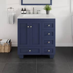 Acclaim 30 in. W x 22 in. D x 34 in. H Bath Vanity in Blue with White Carrara Marble Vanity Top with White Sink