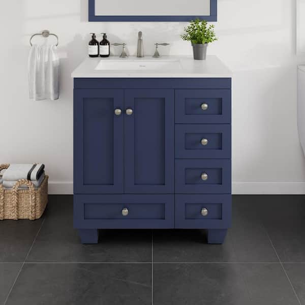 Acclaim 30 in. Single Sink Blue Bath Vanity with White Carrara Quartz Top (Assembled)