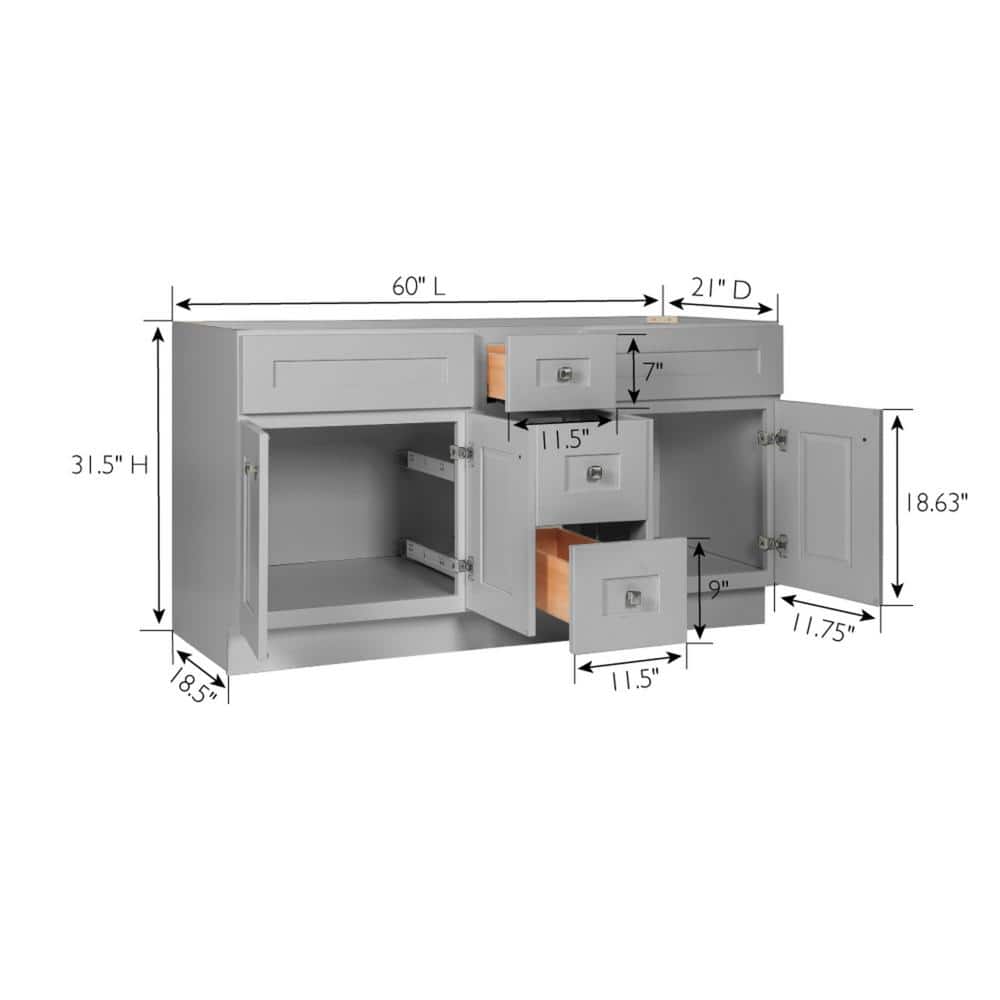 Brookings 60-Inch Gray Shaker Bathroom Vanity Cabinet