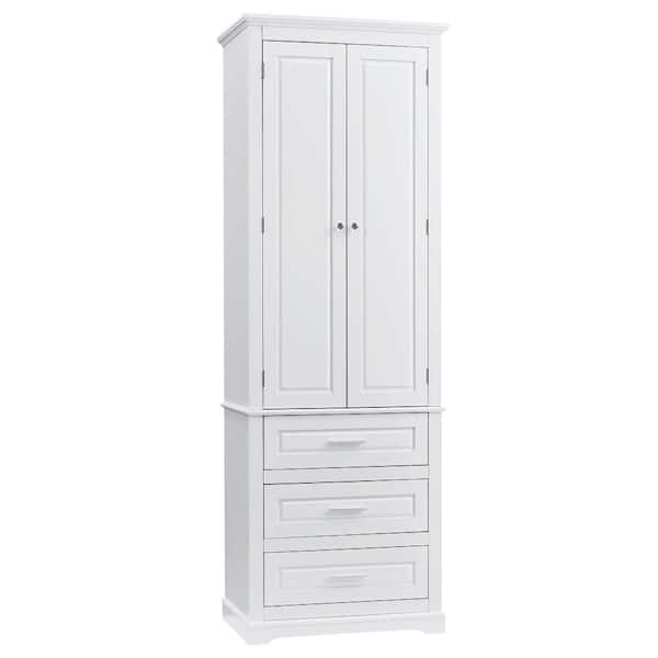 24 in W x 16 in D x 70 in H Linen Cabinet, Storage Cabinet with 3 Drawers, Adjustable Shelf for Bathroom, Office, White