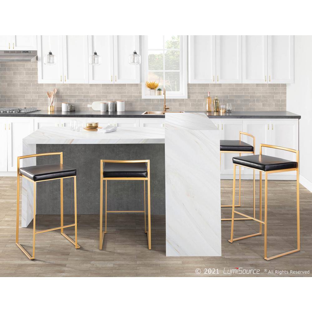 Fuji 31" Modern Black Leather & Metal Counter Barstool - Set of 2