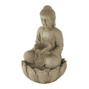 22 in. Sandstone Water Fountain Buddha Design Water Feature for Lawn and Garden Outdoor Indoor Tabletop